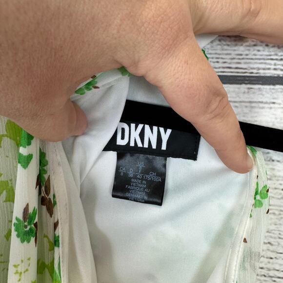 DKNY Women's Spring Green & White Floral High Neck Sleeveless Dress Size 8 - Picture 5 of 8